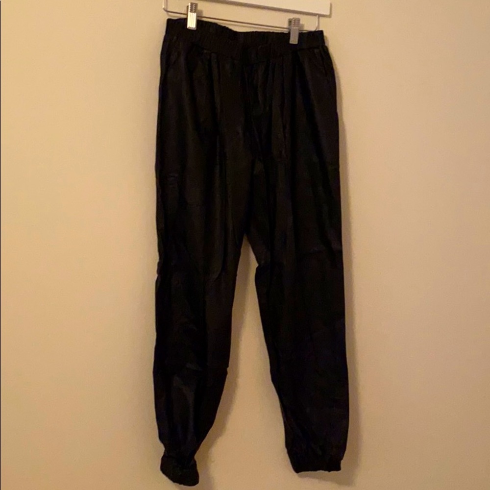 Black faux leather joggers